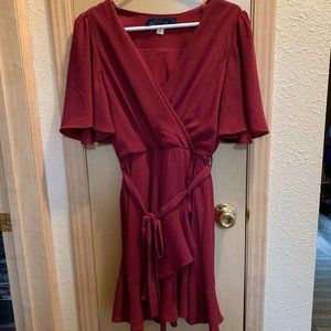 Blue Rain Women's size Small V-neck Mock Wrap-Around Knee Length Dress with Belt